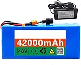48V Elektrofahrrad Lithium-Ionen wasserdichter PVC-Akku Ersatzbatterie 48V 42AH für 200W 250W 350W Elektrofahrrad Scooter Motor, eingebauter BMS mit 42V 2A Ladegerät 48V 42Ah,T