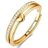Adramata Ring Silber 925 Damen Verstellbar Herzring Stapeln Daumenring Eheringe Silber 925 Verlobungsring Promise Ring Engagement Ringe Frauen Rosegold Band Ring Gold Silber Ring für Damen Schmuck