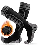 HIYATO Skisocken Herren & Damen aus Merino Wolle 2 Paar, Warme Thermosocken, Dicke Frottee Starker Socken für Sport (39-42, 2 Paar | Schwarz)