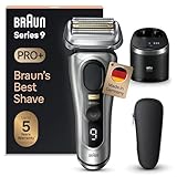 Braun Series 9 Pro+ Rasierer Herren Elektrisch, Elektrorasierer mit 5 Pro Rasierelementen, Langhaarschneider ProTrimmer & Reinigungsstation, 60 Min Laufzeit, Made in Germany, 9567cc, Silber