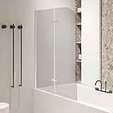 Eikuavons Faltbare Duschwand für Badewanne 100x140cm, 2 teilige Glas Duschtrennwand aus 6mm Sicherheitsglas (EGS), Badewannenaufsatz, Silber Transparent