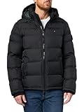 Tommy Hilfiger Herren Hooded Puffer Jacket Daunenalternative Oberbekleidung, Schwarz, L