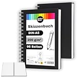 perfect ideaz - 5 x Skizzenbuch DIN-A5, Spiralbindung, FSC® zertifiziert, 96 Seite (48 Blatt), Hardcover Schwarz, Sketchbook, 200 g/m² dickes Papier, säurefrei