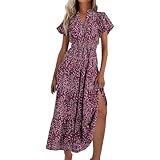 Generisch Halbkleid Hippie Accessoires Damen Midikleid Damen Sommer Minikleid Cocktailkleid Elegant Kurzarm Sommerkleid Knielang Tunika Kleid Petticoat