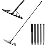Ezkamfort Garten Rechen,185cm Metall Rechen, Harke mit 17 Stahlzinken mit Metallstiel, Robuste Rasenharke für Die Lockerung Der Nivellierung Boden, Garten Laubharke für Raking Blätter Gras, Unkraut