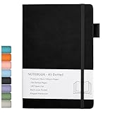 Dotted Notizbuch, A5 Hardcover Dotted Journal mit Dickem Premium 100 GSM Papier, 192 Seiten, Innentasche, Gummiband, Kunstlederbezug, 14,5 x 21,3 cm (Schwarz)
