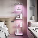 KRYZOR Glasvitrine Standvitrine mit LED, 4 Regale, Vollsicht Vitrine aus Glas und Türen, Schaukasten für Sammlungen, Vitrine, Figur, Wohnzimmer, Bar, Weiß, 35 x 39,8 x 163 cm