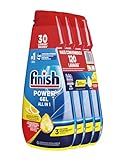 Finish Powergel Flüssigwaschmittel für die Spülmaschine, multifunktional, entfettende Wirkung, Zitronengel, 120 Waschgänge, 4 Packungen mit je 30 Wäschen