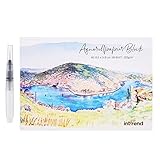 int!rend Aquarellpapier Postkartenformat A6 300g/m² - 60 Seiten Aquarell Papier Block mit Wassertankpinsel & Bleistift - Aquarell Postkarten Blanko - Aquarellblock Postkartenformat
