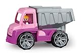 Lena 04451 TRUXX Kipper Pink, Fahrzeug ca. 27 cm, Muldenkipper LKW mit vollbeweglicher Spielfigur, robuster Kipplaster, Mulde kippbar, Spielfahrzeug für Mädchen ab 2 Jahre in rosa, lila