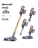 AlloyMove Akku Staubsauger, 50000Pa/550W/80Mins Staubsauger Kabellos mit LED Display und Anti Tangle Bürste, 7-stufiges Filtersystem, Für Tierhaare Hartböden Teppich A05