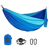 Camping Hängematten Hängematte Outdoor Tragbare Nylon-Fallschirmstoff-Hängematte in Einzel- und Doppelgröße für Outdoor-Camping, Wandern, Garten(Double Blue 2)