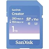 SanDisk Creator SDXC UHS-II 1TB Speicherkarte, V60, 6K & 4K UHD, Lesegeschwindigkeit bis zu 280 MB/s, Wasser- und staubbeständig, RescuePro Deluxe, Class 10, U3, V60