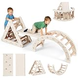 DREAMADE 5-in-1 Klettergerüst für Kinder, Indoor Kletterdreieck zum Klettern mit doppelseitiger Platte, Rutsche & Kletterbogen, Montessori-Kletterspielzeug für Kleinkinder von 3-6 Jahren
