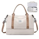 Reisetasche Damen Easyjet Handgepäck Tasche Sporttasche Weekender Bag Schwimmtasche Wasserdicht Travel Bag Duffle Bag Fitnesstasche Trainingstasche Krankenhaustasche mit Schuhfach,A11-Beige Braun