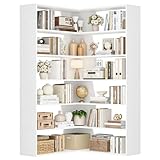 FirFurd 190cm hohes Eckregal stehend mit 6 Ebenen, L-förmiges Bücherregal Eckbücherregal, Eckschrank Bücherschrank Standregal Pflanzenregal für Arbeitszimmer Wohnzimmer, 90x90x190.5cm, weiß
