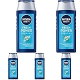 NIVEA MEN Shampoo Mit Menthol - Ohne Silikone, Erfrischt und Stärkt Kopfhaut & Haar, PH-Optimierte Haarpflege Mit Frische-Kick, Fresh Power (250 ml) (Packung Mit 5)