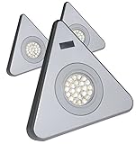 Rolux LED 3er Set TRINDA Dreieckleuchten 3x 1,7W mit Sensor Zentralschalter an einer Leuchte silber 3000K warm-weiß