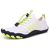 Teechodina Unisex Traillaufschuhe Herren Damen Wanderschuhe Barfußschuhe Laufschuhe Knit Sneaker Fitnessschuhe Fivefinger Zehenschuhe, Weiß-B, 44