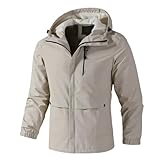 NITRY Übergangsjacke Herren Casual Gutaussehend Mode HoodieJacke Urlaub Camping Sport Outdoorjacke Leichte Persönlichkeit Trend LangarmJacke F-Beige XL