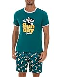 Demegimi Herren Schlafanzug Kurz Shorty Pyjama Baumwolle Lustige Katze T-Shirt Sommer Pyjama Set Loungewear für Männer