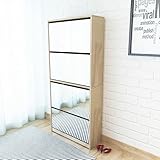 UMOLAMARY Schuhschrank mit 4 Fächern Spiegel Eiche 63×17×134 cm,Spiegelschuhschrank aus Holz für die Wandmontage mit 4 Klappfächern Eichefarben Diele & Flur