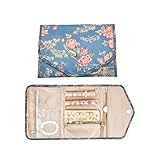 TUKEVA Aufbewahrungstasche für Schmuck Schmuckrolle Organizer Tasche Schmuckaufbewahrung Reise schnuckaufbewahrer reisen roll für Organizer Ohrringe Halsketten Ringe Armbänder Uhren etc (Floral, L)