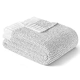 Exclusivo Mezcla Karierte Decke, Weiche Gestrickte Kuscheldecke, Kuschelige Karo Fleecedecke, Leichte Flauschige Decke für Sofa und Bett, 130x150 cm, Meliertes Grau