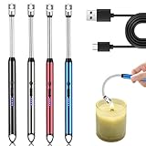 4er Set Stabfeuerzeug, Elektrisch Feuerzeug Lichtbogen Feuerzeug USB Aufladbar Plasma Kerzenanzünder, Langes Feuerzeug für Kerzen Anzünden, Grill, Camping, Kamin(Schwarz+Silber+Rot+Blau)