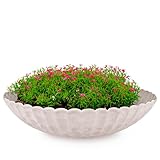 matches21 Pflanzschale für draußen - große Dekoschale Sand-Farben grau geriffelt als Blumentopf Pflanztopf - runde Blumen-Schale in 35 cm für Garten, Balkon oder Friedhof als Grabschale