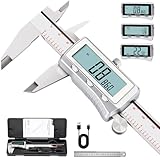 Wiederaufladbarer Digital-Messschieber von HARDELL (0-150mm) - Mit Akku, LCD-Backlight & Edelstahl-Körper - Automatische Abschaltung - Für Präzisionsarbeiten, 3D-Druck und Heimwerker