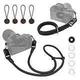 Hossom Kamera Handschlaufe und Schultergurt Kombi-Set mit Schnellverschluss-System – Kletterseil-Kameragurt und Ultra-Leicht Paracord-Band für SLR DSLR digitale oder spiegellose Kamera - Schwarz