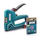 NOVUS TOOLS Handtacker J-51 Set mit 1200 Klammern │ Profi-Tacker für Holz mit Aluminium-Gehäuse, Schlagkrafteinstellung, Distanzanschlag │ Für Flachdrahtklammern 6-14 mm und Nägel 16 mm