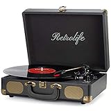 Vinyl Plattenspieler 3-Gang 33/45/78 U/min Bluetooth Koffer Tragbarer Schallplattenspieler mit Riemenantrieb und eingebauten Lautsprechern RCA Line Out AUX in Kopfhöreranschluss Vintage Turntable