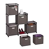 Relaxdays Stufenregal mit Boxen, DIY Steckregal mit 6 Fächern, HBT: 110 x 108 x 31 cm, Stahl & Vlies, Würfelregal, grau