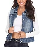 Miss Moly Damen Gewaschener Denim Weste Leicht mit Taschen BF Stil Dunkel Blau - S
