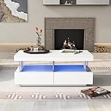 Couchtisch Weiß moderner Hochglanz-Sofatisch mit LED-Beleuchtung und Stauraum – eleganter Wohnzimmertisch für Sofa, Tee- und Kaffeerunden, 100x60x49,5 cm, langlebig und Kratzfest