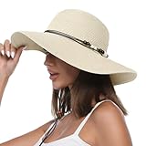 Creekstone Strohhut für Damen, Sonnenhut Breite Krempe, UPF 50+ UV Sonnenschutz, Faltbar Floppy Sommer-Strandhüte mit Windband (DE/NL/SE/PL, Alphanumerisch, M, Beige)