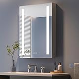 Dripex Spiegelschrank Bad mit Beleuchtung, 60 x 80 cm LED Badezimmerschrank mit Spiegel, Linkstürig, Grau 3 Lichtfarbe Einstellbar, Glasablage und Steckdose, Dimmbar, Beschlagfrei, Verbesserte Version