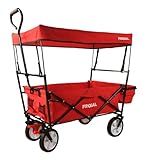 FROSAL Bollerwagen Max faltbar mit Sonnendach & Bremse Handwagen klappbar rot Transportwagen