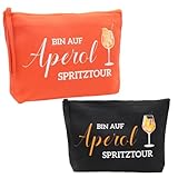 BORISCA 2 Stück Aperol Tasche, Kosmetiktasche Klein Aperol Spritz Kosmetiktasche, Kosmetikbeutel Lustig Schminktäschchen mit Reißverschluss, Make Up Tasche Reise für Damen Herren(Schwarz und Orange)