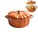 Kürbis emaillierte niederländische Ofentopf mit Deckel, Kürbistöpfen Suppenschüssel Backschalen zum Kochen, bedeckte holländische Ofen -Stockpot -Backform mit für Halloween & Thanksgiving Decor