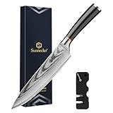 Sunnecko Damastmesser 20cm, Küchenmesser mit Scharfes Messer - Hochwertiges Damast Kochmesser für Profis & Hobbyköche - Scharfes Fleischmesser aus Damaststahl, Rostfrei & Langlebig