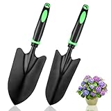 2 Stück Rostschutz Gartenschaufel aus Kohlenstoffstahl (32.5x8cm/32.5x5cm), Anti-Biegen Handschaufel mit Weichem Gummiertem rutschfeste, Blumenkelle zum Pflanzen, Umpflanzen, Jäten
