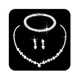 Ushiny Glitter Braut Schmuck set Silber Strass Hochzeit Schmucksets Brautjungfer Halskette Ohrringe Armbänder Sets für Damen (Silber)