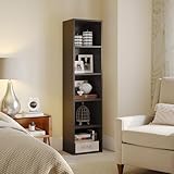 Nordivale Bücherregal Schmal, Bücherregal Schwarz, Standregal, Modernes offenes Regal aus Holz, für Wohnzimmer, Schlafzimmer, Büro, Arbeitszimmer, 5 Ebenen