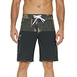 Badehose Herren Schnelltrocknend Badeshorts Camo Kurz Cargohose mit Klettverschluss Taschen und Verstellbarem Tunnelzug Sommer Freizeit Swimming Trunks für Männer Loose Fit Schwimmhose Hose