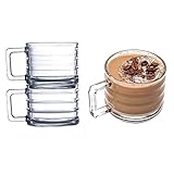 Stapelbares Latte Macchiato Gläser 2er Set, Cappuccino Tassen, Türkische Teegläser mit henkel, Kaffeegläser, Glühweingläser, Vollständig Gehärtete Kaffeetasse (250 cc/8,5 oz)