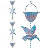 MeevrgR 13.1FT Kolibri Regenkette - 7 Tassen Wasserspiel mit S-Haken - Antikblau Metall-Finish - Rostfreie Gartendekoration für Dachrinnen