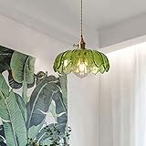 Vintage-Pendelleuchte, Glas-Hängeleuchte, Industrie-Kronleuchter, Decken-Pendelleuchte für Loft-Kaffeeküche mit halbkreisförmigem, transparentem, grünem Lampenschirm. Wechseln Sie für eine bessere